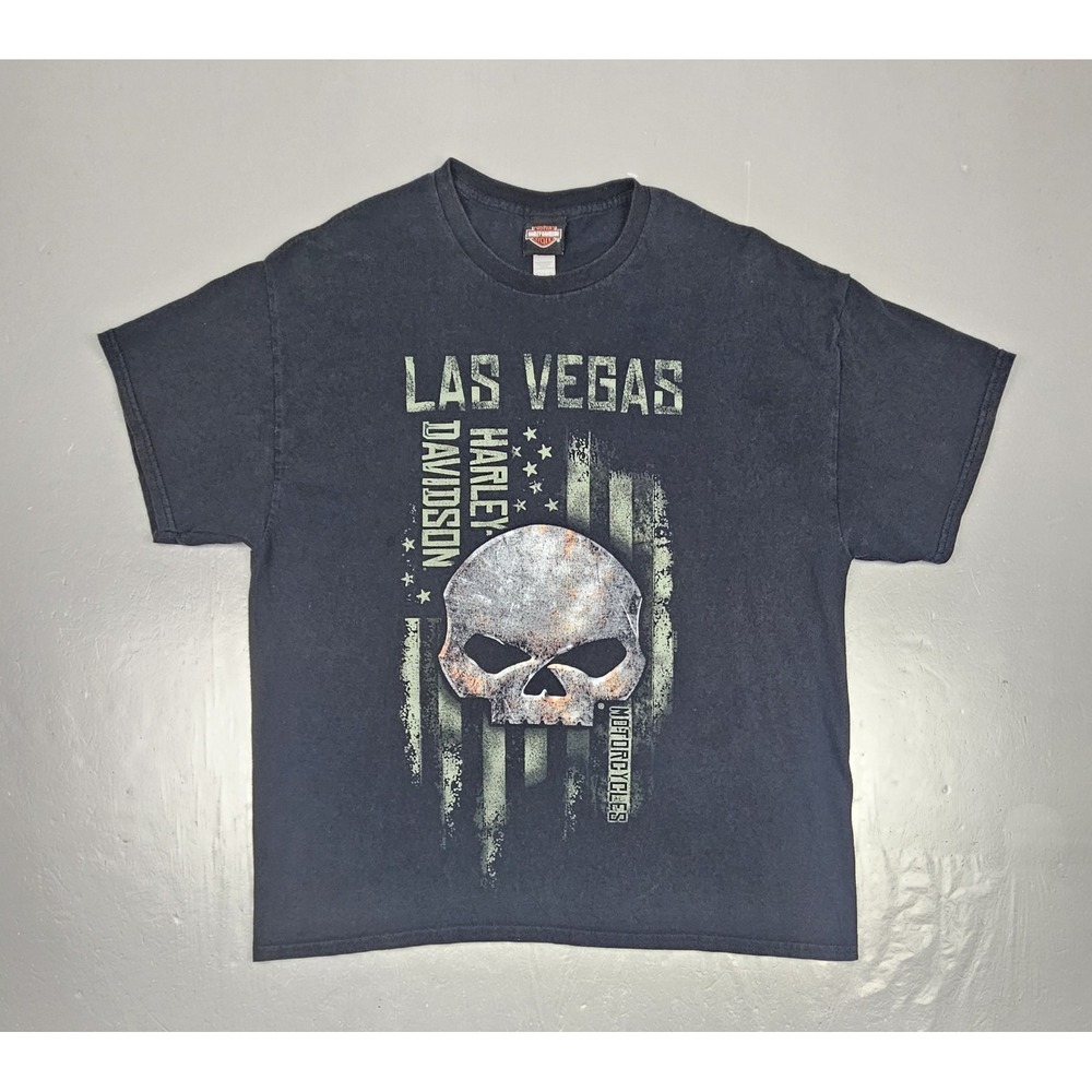 Harley-Davidson T-Shirt Men XL Las Vegas Skull Flag Graphic Motorcycle Biker